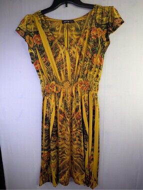 APT.9 Women's Yellow Patterned Midi Dress Size M